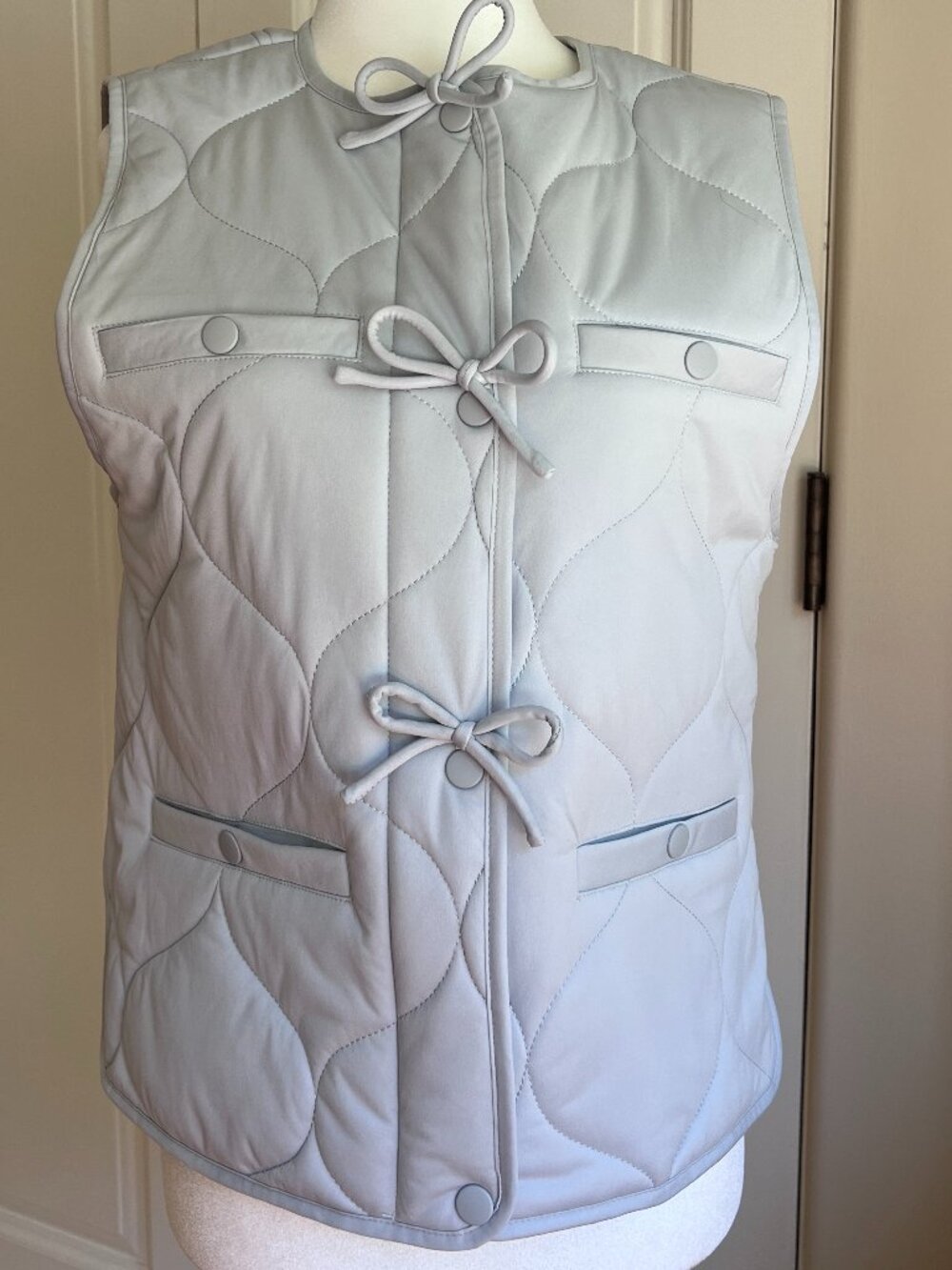7 For All Mankind Light Blue Quilted Vest with Bows Size S